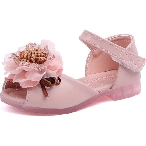 Girls Sandals Princess Sweet Floral Summer Shoes For Toddlers Girl Children Soft Beach Shoes Kids Sandals Lace Flower Wedding