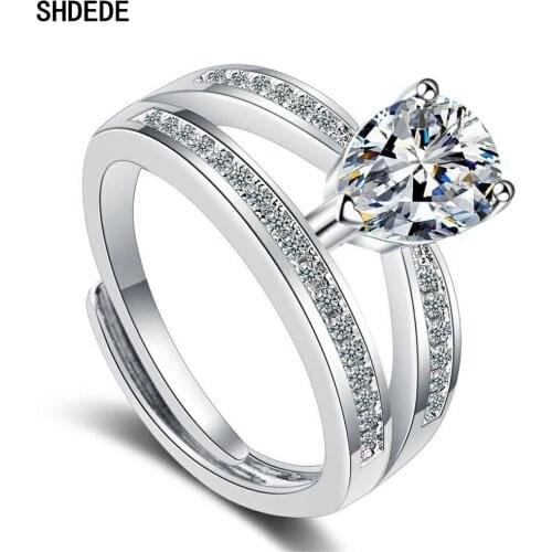 SHDEDE Female 925 Silver Wedding Jewelry Promise Engagement Rings For Women Embellished With Crystals From Swarovski -X384