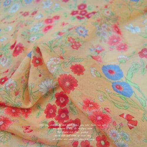 LEO&LIN Small Flower Orange Red flower Real Silk Chiffon Light through Dress Shirt Lining Cloth DIY patchwork