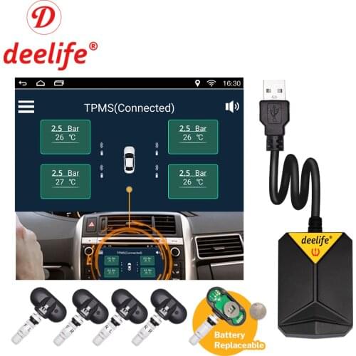 Deelife TPMS Android USB Tire Pressure Monitoring System for Car Radio Spare Tyre TMPS Sensor
