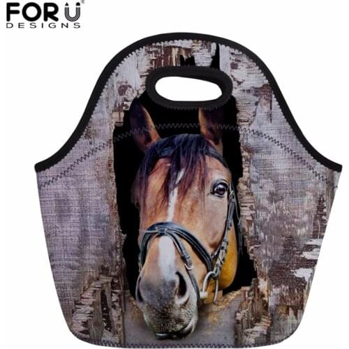 FORUDESIGNS Horse Printing Insulated Thermal Food Lunch Bags Neoprene Portable Women Kids Picnic Cooler Lunch Box Tote Bag