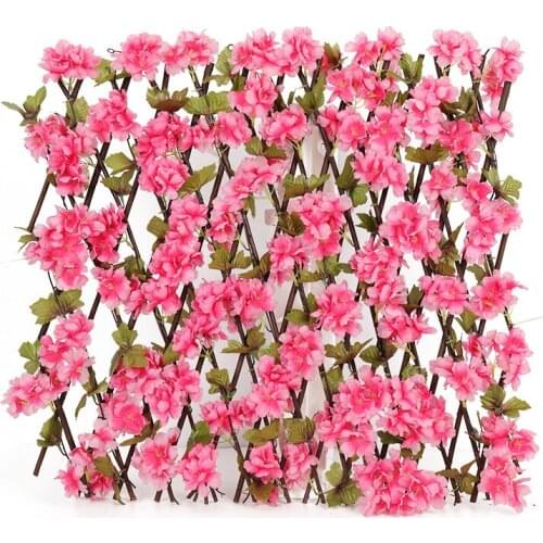 Retractable Artificial Garden Fence Cherry Blossoms Wooden Fence Interior Garden Decoration Gardening Wall Background