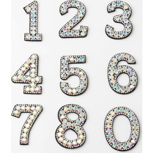 Sewing 10 number beaded embroidered Patches for Clothing sew on rhinestone parches Appliques Decoration Badge parche
