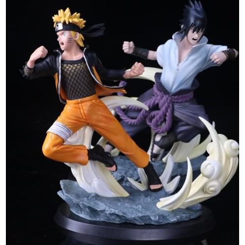 [Funny] Crafts 26cm Anime VS Sasuke combat Scene version figure Statue PVC toy collection model kids child gift