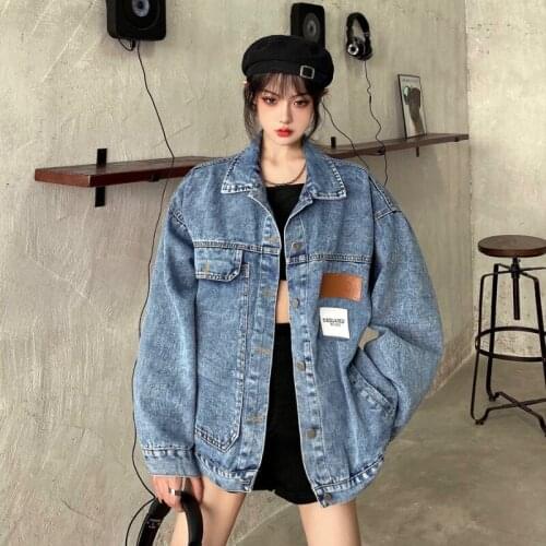 2021 Spring Autumn New Korean Style Loose Leisure Women Denim Jacket Fashion Ins Trend Vintage Hong Kong Style Harajuku Outwear