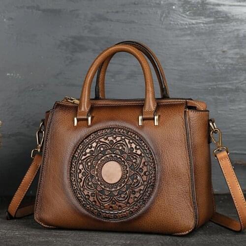 Retro 2021 Spring Totem Genuine Leather Luxury Handbags Leisure Large Capacity Cowhide Women Shoulder Crossbody Bags Sac A Main