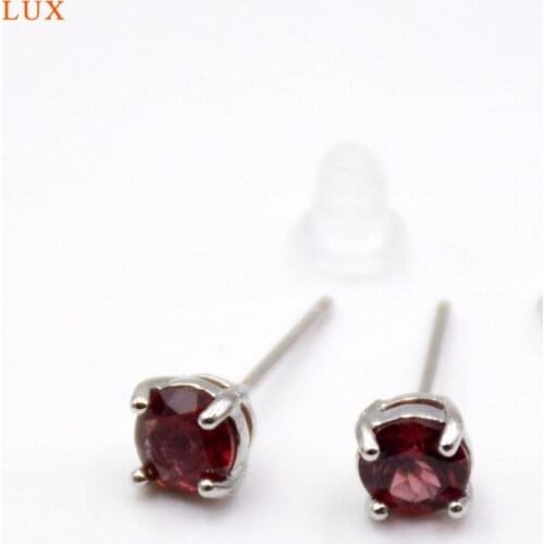 2020 New S925 sterling silver stud earring red green purple yellow cubic zircon round prong claw setting stud earring for girl