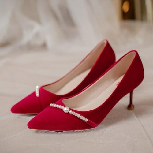 BaoYaFang Pointed Toe women wedding shoes Bridal High heels shoes ladies party dress shoes woman Thin Heel High Pumps