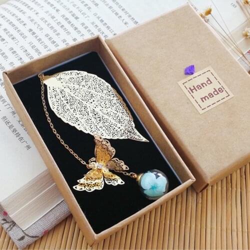 1PCS Vintage Bookmark Gold Color Leaf Butterfly Creative Metal Bookmarks Promotional Gift Stationery Film Book Mark Page Holder