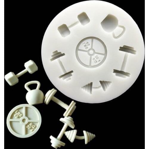 Wholesale 10 pcs/lot Dumbbell Fitness Equipment Silicone Fondant Cake Mold Sugarcraft Chocolate Cupcake Baking Decorating Tools