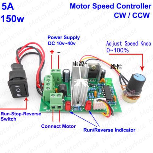 12V 24V 36V 5A 0%-100% PWM 785/775 DC Motor Speed Controller CW CCW Reversible Regulator Switch