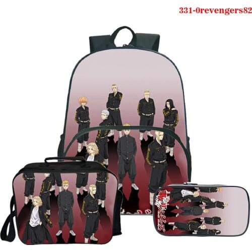 3 Set/pcs Cartoon Tokyo Revengers Anime Backpacks School Bag Girls Boys Tokyo Revengers Children Travel Rucksack with Lunch Bags