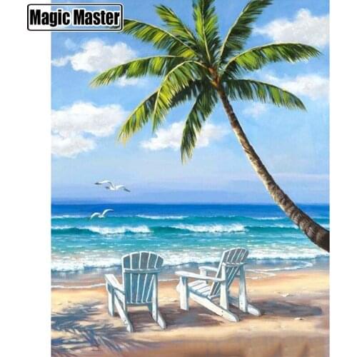 Full Square/Round Drill 5D DIY Diamond Painting "Tree chair Beach scenery" Embroidery Cross Stitch 5D Home Decor