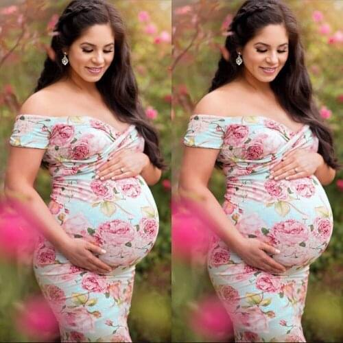 Pregnant woman photo photo dress long skirt cross V-neck short sleeve plus size pregnant woman photo one-piece dress