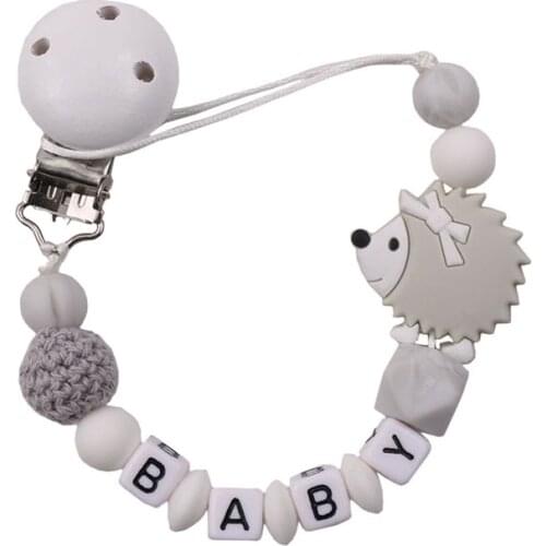Personalized Name Baby Pacifier Clip Chain Food Grade Hedgehog Silicone Beads Infant Pacifier Holder Nipple Chain Gift