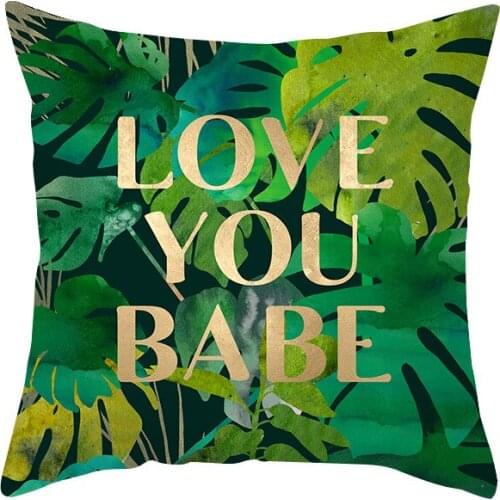 Nordic Style Tropical Plants Letter Printing Pillow Case Cushion Cover Pillowslip 45*45cm Green Leaves Sofa Throw Pillows Covers