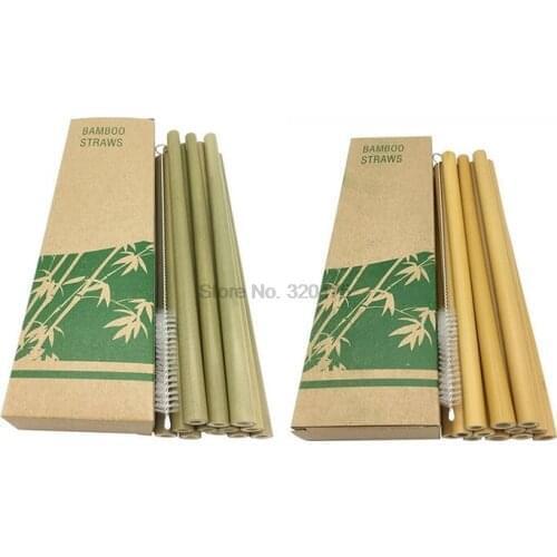 DHL 200set 12pcs/set+brush+box Bamboo Drinking Straws Reusable Eco-Friendly Party Kitchen + Clean Brush