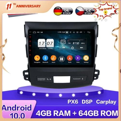 For Mitsubishi Outlander 2007+ Android 10.0 PX6 Car HD Multimedia DVD Player 4+64GB Auto GPS Navigation Stereo radio DSP Carplay