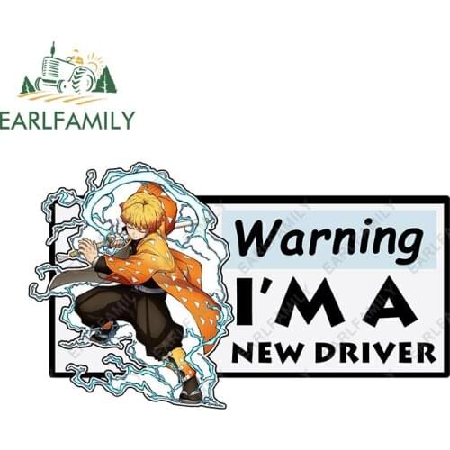 EARLFAMILY 20cm x 11.7cm for Demon Slayer Zenitsu New Driver Car Accessoires Decal Motorcycle Stickers Windows Funny Anime Decor