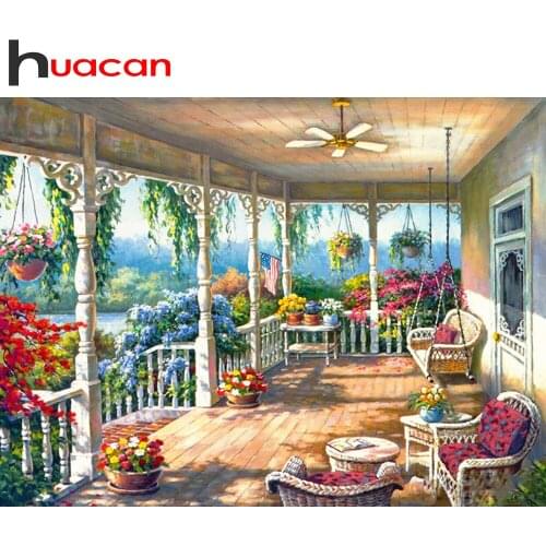 Huacan Full Round/Square Diamond Painting Landscape 5d Diamons Art Embroidery House Mosaic Flower Craft Kits Home Decor