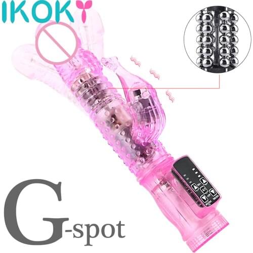 IKOKY Rabbit Vibrator 360 Degree Rotation Beads Sex Toys For Women G Spot Dildo Clitoris Stimulator Female Masturbator