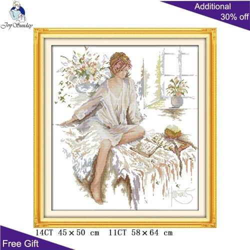 Joy Sunday Reading Woman Home Decoration R459 14CT 11CT Counted and Stamped The Reading Woman Embroidery DIY Cross Stitch kits