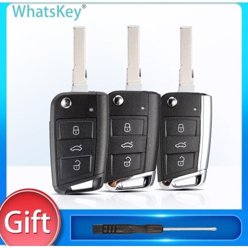 WhatsKey Flip Key Shell For Volkswagen for VW Golf 7 MK7 Seat Skoda Octavia A7 Leon Passat Remote Auto Metal Part Modified key