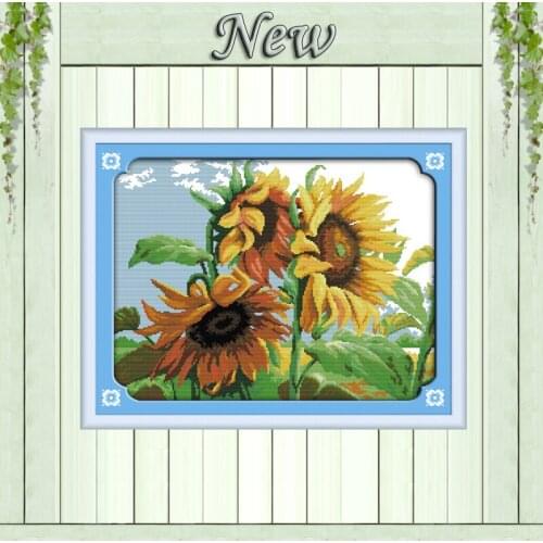 Colorful Sunflowers in wind,counted print on the canvas DMC 11CT 14CT Cross Stitch kit,needlework Set embroider,beautiful Flower