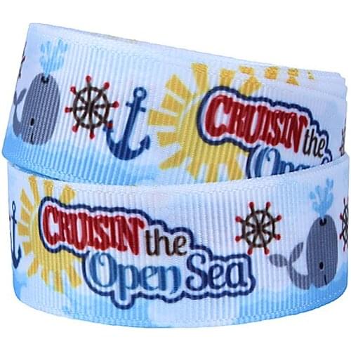 FLRA Ribbon Flora Ribbons summer cruising theme anchor and ocean printed grosgrain ribbon for kids DIY