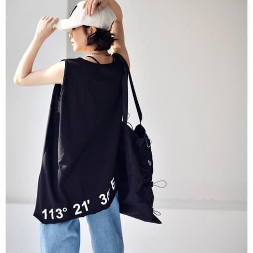 MICOCO B1919C Korean fashion letter printing Rough-trimmed comfortable round neck with vest underneath