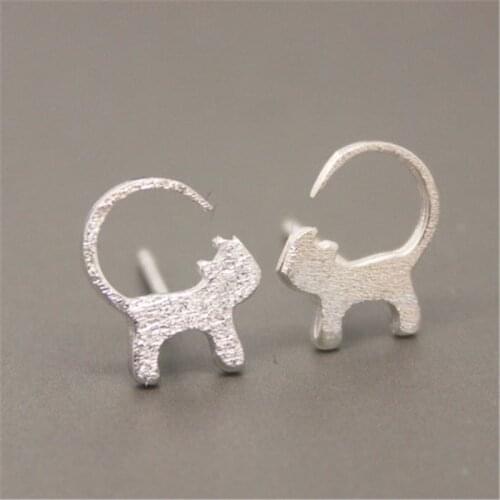 Fashion Beautiful Long Tail Cat Stud Earrings Classic Brushed Surface Design for Women