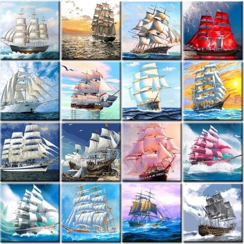 Oil Painting By Numbers Landscape Sailing Boat Diy Coloring Drawing On Canvas Pictures Paint By Numbers Adult Kit For Home Decor