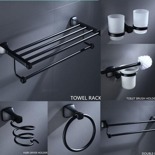 Bathroom Towel Holder Matte Black Bath Hardware Accessories Space Aluminum Toilet Roll Paper Holder Wall Towel Ring Rack Shelf