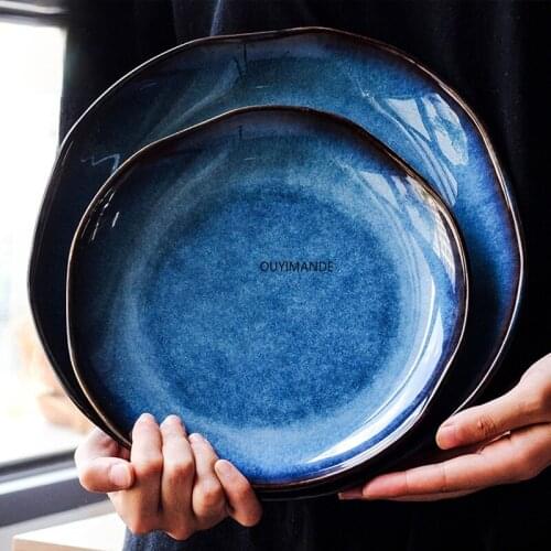 Japanese Style Pigmented Irregular Dish Ceramic Plates Creative Steak Dessert Tray Home Decor Tableware Kitchen Dinner Plates