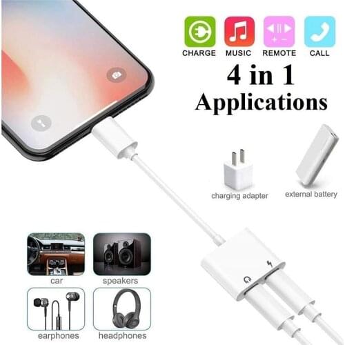 Lighting to 3.5mm Jack Audio 2 in 1 Adapter for iPhone X XR XS 11 Pro Max 7 8 Plus SE Earphones Converter Charging Connector