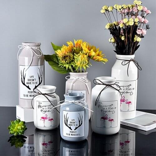 Simple Ceramic Vase Deer Head And Pink Bird Pattern Decor Porcelain Flower Vase Creative Gift Household Wedding Decoration