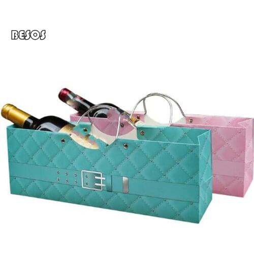 Simple Fashion New Year Party Christmas Solid Color Bag Design Stainless Steel Handle Wine Single Hand Carrying Gift Bag B154D