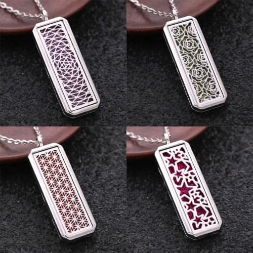 Rectangle Magnetic Pendant Stainless Steel Aromatherapy Essential Oil Diffuser Perfume Locket Pentagram Style Necklace Jewelry