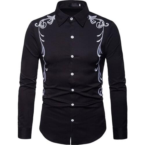 Luxury Royal Embroidery Shirt Men 2021 Brand Long Sleeve Button Up Shirt Mens Party Business Casual Shirts Male Chemise Homme