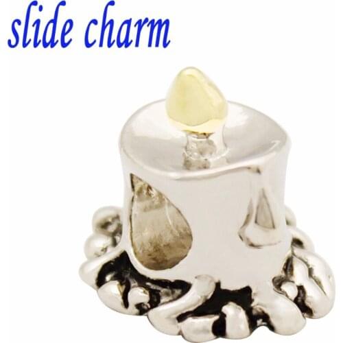 Slide charm Free shipping y, silver color, tears candlelight dinner beads fit Pandora bracelet charm bracelets and