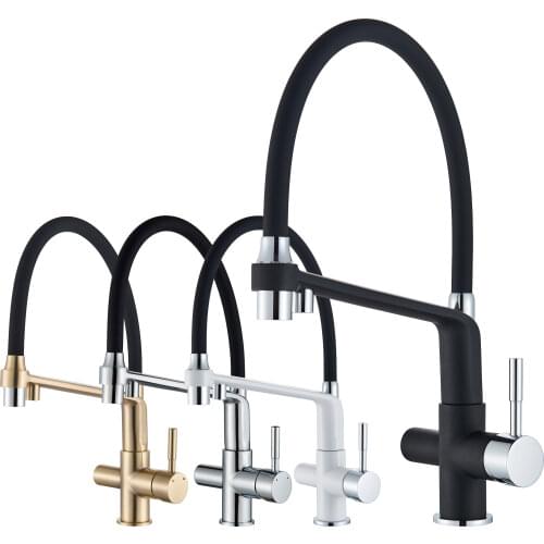 POIQIHY Pure Water Filter Kitchen Faucet Brass 3 modes Pull Down Filtered Kitchen Faucets Dual Handle Spout Hot Cold Mixer Tap