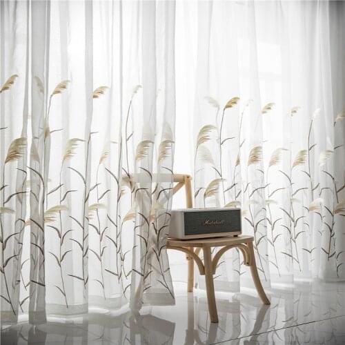 Modern reed leaf embroidered tulle curtain living room curtain bedroom White Tulle kitchen balcony childrens room custom yarn