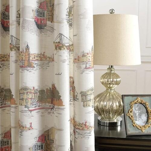 Modern Curtains for Living Dining Room Bedroom Simple Slub Fabric Cross Hemp Printing Curtains Finished Product Customization