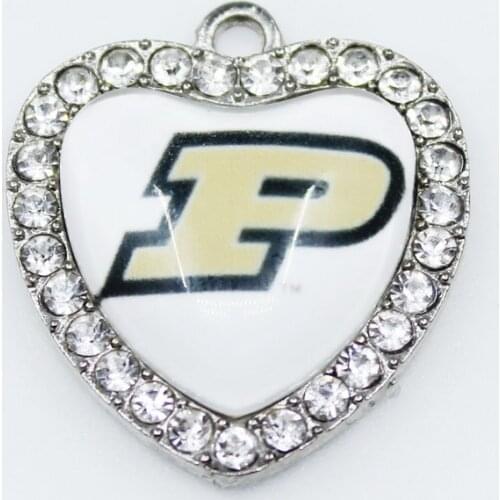 US College Purdue Boilermak 12or 20pcs Heart Crystal sport Dangle Charms DIY Jewelry Bracelets Necklace Pendants Hanging Charms
