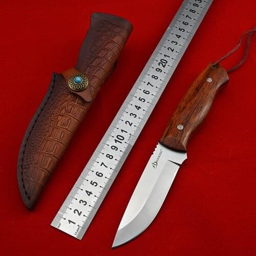 VG10 Fixed Blade Knife Wood Handle Outdoor Camping Hunting Survival knife with Tactical Self Defense Pocket Knives Multi Tool