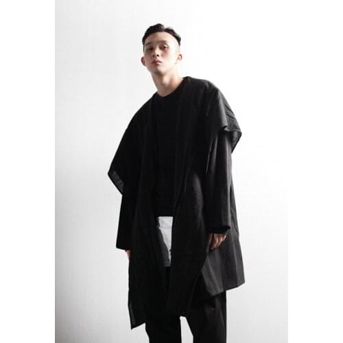 Dark wind mens clothing coat medium length personality casual cool hooded windbreaker coat large size top