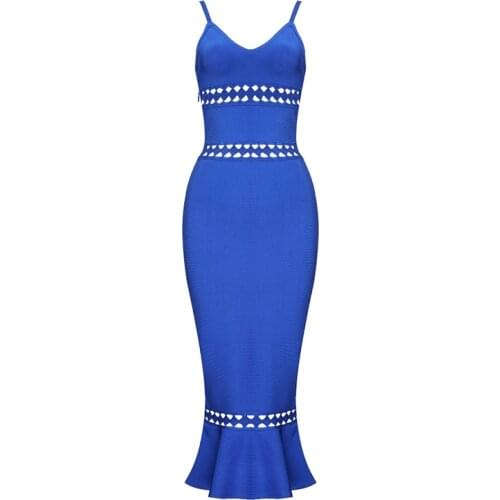 High Quality Bandage Dresses 2018 New Arrivals Summer Women Sky Blue Hollow out Details Mermaid Bodycon Bandage Dress Club Party