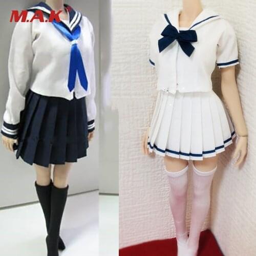 In Stock 1/6 Female Clothes Students School Uniform Shirt skirt Socks set for Lan Su Body PH UD LD