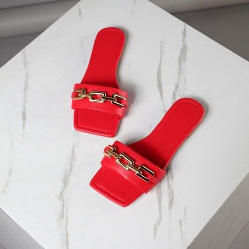 2021 Summer Womens Sandals Flat Solid Color Open Toe Slippers Chain Outdoor Womens Shoes Plus Size 42