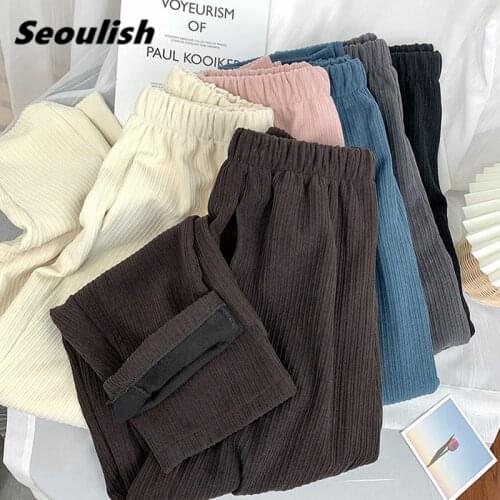 Casual Corduroy Womens Pants High Waist Fashionable Female Harem Pants Streetwear Loose Trousers Ladies Pockets New 2021 Autumn